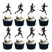 Arthsdite 24Pcs Running Cupcake Toppers Sports Fitness Cupcake Picks for Running Theme Boys Girls Birthday Party Cake Decorations Supplies - Black Glitter