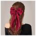 Inilbran Vintage Silk Bow Hair Clips Red Bowknot Long Silk Tail Bow Clip Large Hair Accessories for French Hair Bowknot Clip