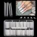 LIONVISON 500PCS NO C CURVE Clear Nail Tips for Acrylic Nails Professional, XL Extra Long Flat Tapered Square Nail Tips, 10 Sizes Half Cover Straight French Fake Nail Tips for Nail Salons Home DIY 500pcs no c nail tips wit…