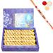 Ghasitaram Gifts Rakhi Gifts for Brothers Rakhi Sweets - Ghasitaram's Gulkand Kaju Katli 800 GMS with Beads Rakhi