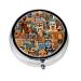 Abstract Art Animals Portable Metal Pill Box Round Mini 3-Compartment Plastic Insert hinged Fastening Design Suitable for Small Pills Must-Have for Travel Black