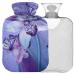 NAANLE hot water bottle with cover orchid purple butterfly Transparent hot water bottle 1l of warm stimulus for menstrual cramps pain relief handfoots heat and cold therapy