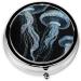 Blue and Gold Jellyfish Mini Round Pill Box | 3 Compartment Travel Pill Organizer | Portable Medicine Case for Home & Office - Buy Online on GoSupps.com