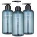 Shampoo and Conditioner Dispenser Bottles-3pcs 16.9oz Plastic Empty Refillable Pump Lotion Bottle Containers Set for Guest Bathroom Shower Body Wash, Reusable Cosmetic Labeled Bottles, Blue Ocean Blue