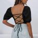 Puff Sleeve Blouse Fashion Short Sleeve Top Lace Up Back Elegant for Shopping Black Large - Buy Online on GoSupps.com