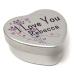 Personalised I Love You Name Heart Shaped Mini Tin Any Name Added Purple Ladybird Design Gift for Someone Special filled with mini chocolates Purple Flowers