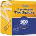 Montopack Individually Paper Wrapped Toothpicks | Eco-Friendly Bulk Pack of 1000 Wooden Food Safe Fruit Pick for Appetizers Cocktail Barbecue & Party | Double Pointed Tooth Picks for Teeth Cleaning