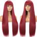 Seelaugh 75 cm Long Red Wig with Ponytail & Fringes Burgundy Synthetic Hair Wigs for Women - Buy Online on GoSupps.com