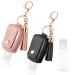 2Pcs Hand Sanitizer Keychain 30ml Portable Leather Hand Sanitizer Holder Travel Size Keychain Hand Sanitizer Case Refillable Bottle for Toiletry Lotion Liquid Soap Shampoo (Black Pink)