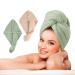 LTBL microfiber hair cloth wrap large double-layer thickened hair drying towel with button fast drying hair towels for women (avocado green & light brown)