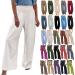 FUAIOKT Linen Wide Leg Beach Palazzo Pants for Women High Waisted Casual Flowy Pants Loose Fit Smocked Lounge Trousers S-5XL A-white Small