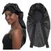 Sengterm long satin hair hood girls silky hat women long satin adjustable sleeping hat to sleep extra big satin sleep cap for women long curls hair l-xl black