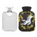 Hot water bottle 2L with lid retro flowers and unicorn hot water bag for pain relief hand feet warmer winter
