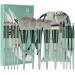 HEYMKGO Makeup Brushes Set - 15Pcs Makeup Brush Set Premium Synthetic Bristles Conical Handle Kabuki Foundation Face Brushes for Liquid Powder Buffing Blending Contouring With Travel Pouch B 15Pcs Green