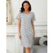 Sykooria Maternity Nightdress Nursing Nightgown - Short Sleeve Breastfeeding Sleep Shirt for Pregnant Women - Stripe Light Grey - Size L - Buy Online on GoSupps.com