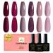 Yueshop Gel Nail Polishes Set- 6 Colours Brown Burgundy Red Nude Pink Glitter Nude Purple Glitter Nail Polish Soak Off UV LED Nail Lamp Kit for Store or Daily DIY Use(8ml) Nude Pink Red