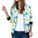 Bomber jacket Women Light with flower pattern women casual jacket aviator jacket zipper summer jacket short outwear college jacket long arm casual jackets women's clothing mint green l