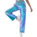 ODIZLI Womens Shiny Metallic High Waist Jogger Pants - Holographic Laser Blue Large - Buy Online on GoSupps.com