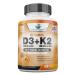 Vitamin D3 K2 (MK-7)  Vitamin D3 (5000IU) + K2 (MK-7) 200mcg w/ Organic Coconut Oil  Vitamin D3 + K2  Vitamin D3 + K2  Vitamin K2 D3  Immune & Bone Health  No Fillers  Made In USA  120 Veggie Capsule