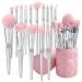 Bueart Design Elegant pink Ultra soft labeled Makeup Brushes Sets with Cute Brush Holder case makeup brush set with Foundation Powder blush concealer blending eyeshadow contour Glitter
