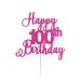 LissieLou Happy 100th Birthday Cake Topper in Pretty Glitter Card Made in the UK - Hot Pink