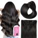 SUYYA Hair Extensions Clip ins Clip in Hair Extensions Real Human Hair Straight Human Hair Clip ins Double Weft Natural Black Human Hair Clip in Extensions 7pcs 110g(14 inches 1B Off Black) 14 Inch 1B Off Black