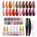 Arte Clavo Gel Nail Colors, 29PCS Gel Nail Polish Set, with 10ML Glossy & Matte Top Coat and Base Coat and Reinforce, Red Brown Orange and Glitter UV Gel Nail Varnish Starter Manicure Kit S2402 Brown Orange Collection
