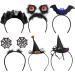 ATDAWN 6 Pack Halloween Headbands Witch Hat Headbands Eyeball Boppers LED Flashing Eyes Headbands Spider Web Headbands Rose Floral Crown Skull Headbands Halloween Costume Cosplay Party Headbands
