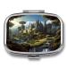 Pill Box Woods and Castle Print 2 Compartment Medicine Pill Case Pill Organizer Decorative Metal Portable Pill Box for Pocket Or Purse