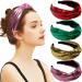 BETITETO Glitter Knotted Headbands 4 Pack Vintage Shiny Metallic Wide Hair Bands Hoops for Women Girls (Gold + Green + Pink + Red)