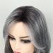 RENERSHOW Ombre Grey Short Bob Wig with Curtain Bangs - Natural Straight Mix Gray Heat Synthetic Salt N Pepper Wig for Women - Buy Online on GoSupps.com
