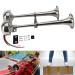 Boat Horns 12V, Marine Boat Trumpet Horn Polished Stainless Steel Marine Horn, BANHAO Low and High Tone with Adjustable Support Dual Trumpet Horn Complete 2 Trumpet