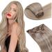 Laavoo clip in extensions real hair blond 35cm remy hair extension real hair clip in real hair extensions ashblond highlight blonde blonde extensions real hair smooth 120g/7 piece 35cm-105g 2.1#18/613