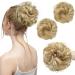 SARLA 2PCS Messy Hair Bun Hair Piece Small Scrunchies Synthetic Bun Hairpieces for Women Girls Updo Hair Extensions (Golden Blonde/Beach Blonde) Golden Blonde / Beach Blonde-2PCS