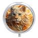 Small Travel Pill Case Round Metal Pill Box for Pocket Purse 3 Compartment Portable Pill Holder Mini Pill Organizer for Travel or Daily - Lion
