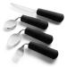 Special Supplies Adaptive Utensils (4-Piece Kitchen Set) Weighted, Non-Slip Handles for Hand Tremors, Arthritis, Parkinsons Elderly use - Stainless Steel Knife, Fork, Spoons (Black Weighted Bendable)