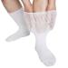 NIIRKIIR Diabetic Socks for Men Women Loose Fit Non-Binding Seamless Cuff Extra Wide Cotton Crew Socks 4 Pairs Black White Medium White 4 Pack