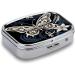 White Butterflies Tribal Print Pill Box | 2 Compartment Portable Metal Organizer for Medicine | Decorative Pocket & Purse Pill Case - Buy Online on GoSupps.com