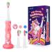 Kids Sonic Rechargeable Electric Toothbrush: Interactive Smart LED Light Toddler Silicone Tooth Brush with 3 Cleaning Modes 2 Minute Timer IPX7 Waterproof 2 Soft Bristles Heads for Boys Girls Ages 3+ Pink
