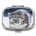 Pill Box Blue Eyed Snow Leopard Print 2 Compartment Medicine Pill Case Pill Organizer Decorative Metal Portable Pill Box for Pocket Or Purse Style