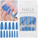 Cooserry Plain Long Press on Nails - 24pcs Glue on Nails Lasting Wear and Detachable - Coffin Nails Glossy Acrylic Nails for Women and Girls (Blue)