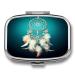 Pill Box White Dream Catcher Feather Print 2 Compartment Medicine Pill Case Pill Organizer Decorative Metal Portable Pill Box for Pocket Or Purse