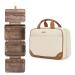 CLUCI Toiletry bags for traveling women, Leather Water-resistant Large Makeup Cosmetic Bag Travel Organizer for Accessories with Hanging Hook, Full Sized Container, Toiletries Beige With Brown