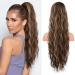 19.68 Inch Ponytail Extension Human Hair Ponytail Wave Drawstring Pony Hair Extension Synthetic Pony Tail Hair Pieces for Women Long Wavy Soft Natural Pony Tails Extensions Brown