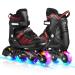 Caroma Adjustable Inline Skates for Girls and Boys with All Illuminating Wheels, Outdoor Beginner Roller Skates Blades for Kids Youth and Women Red&Black Medium - Big Kid