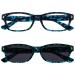 Opulize Unisex Nix Reading Glasses (Pack of 1) +1.50 Diopters Double Pack - Blue Reader + Blue Sun