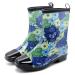 CKWLXQY Rain Boots for Women Waterproof Garden Boots Ladies Mid Calf Rubber Rain Shoes Colorful Floral Printed Short Rainboots Wide Calf Work Boots for Outdoor Gardening Fishing Farming 10 Blue