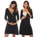 Sykooria Women's Breastfeeding Dress Cotton Soft Nursing Nightdress 3/4 Length Sleeves Maternity Nightdress Labour Nightgown for Hospital and Home A - Black XXL