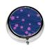 Red Petals Blue Background Portable Metal Pill Box Round Mini 3-Compartment Plastic Insert hinged Fastening Design Suitable for Small Pills Must-Have for Travel Black