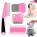 Molain Cat Dog Flea Comb 4 Pieces Pet Tear Stain Remover Comb Set Pet Dog Cat Grooming Comb (Pink)